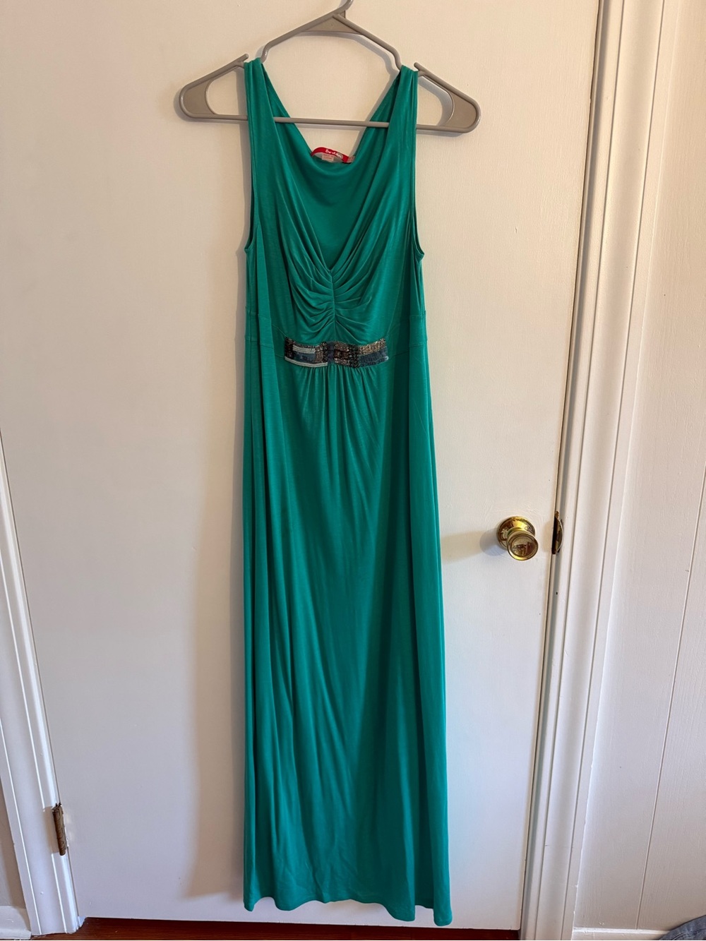 Boden Teal Sleeveless Maxi Dress with Beaded Waist